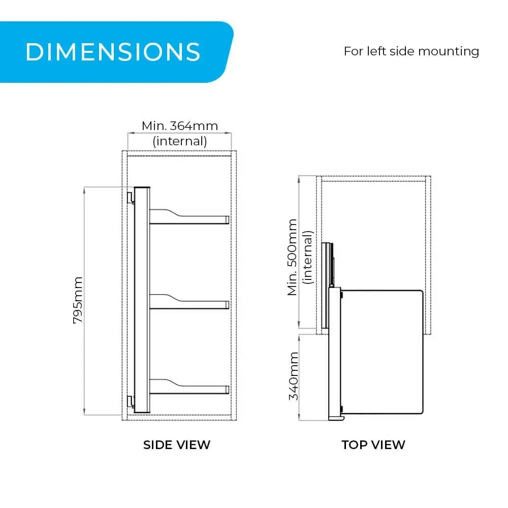 Higold B Series Slide Out Left Side Mount 3 Tier Wardrobe Storage Baskets