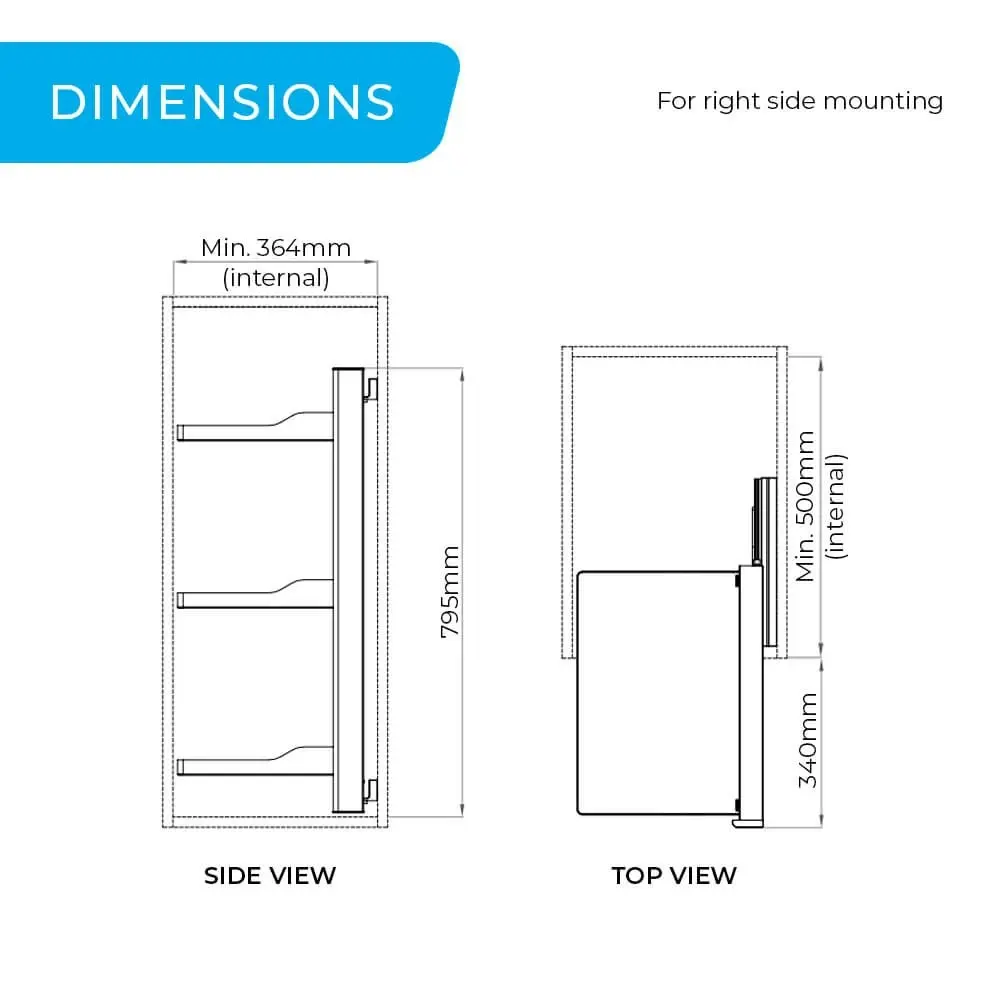 Higold B Series Slide Out Right Side Mount 3 Tier Wardrobe Storage Baskets