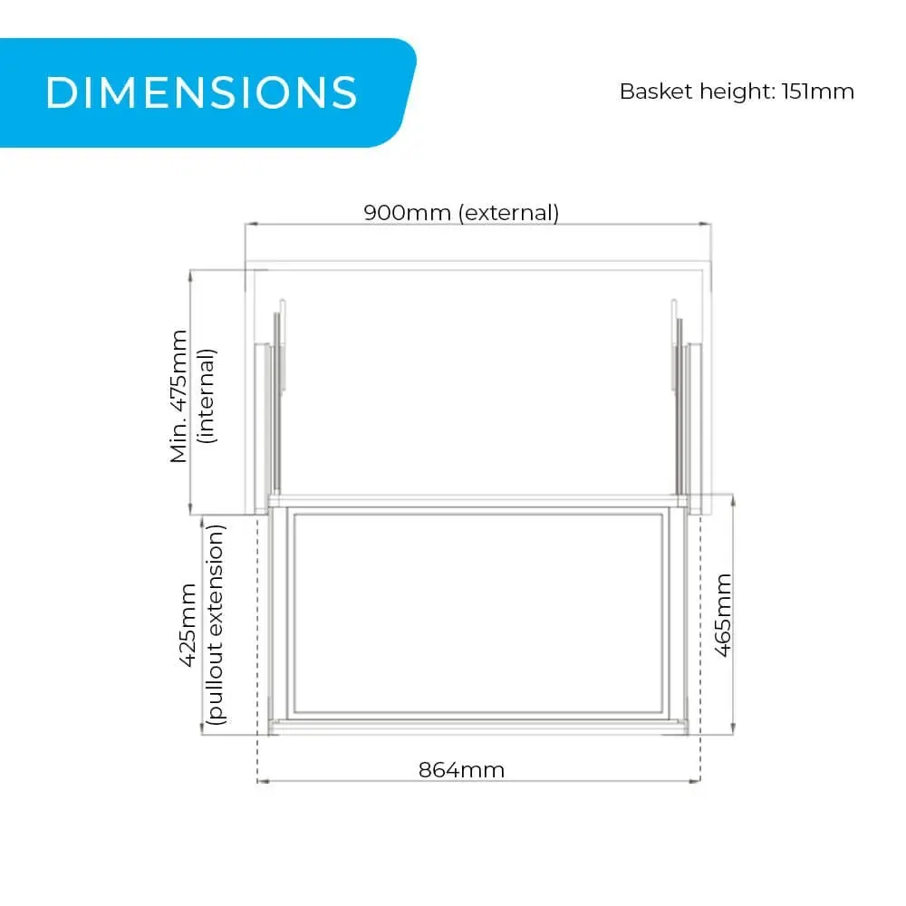 Higold B Series Pull Out Shallow Wardrobe Basket (for 90cm cupboard)