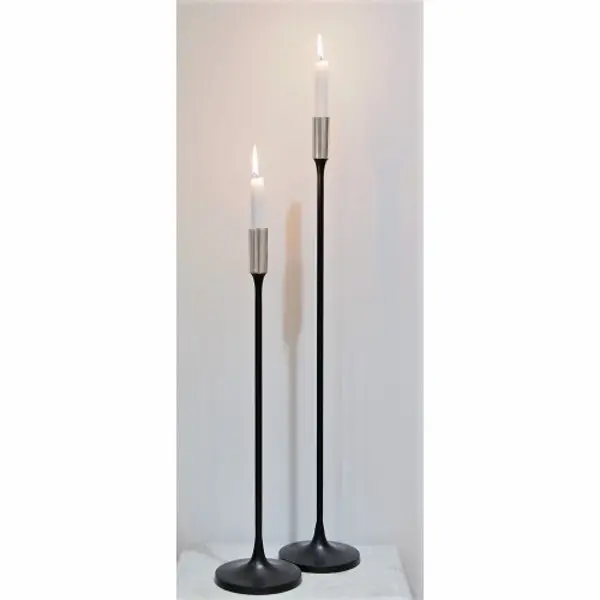 SSH Collection Jupiter 80cm Tall Single Candle Holder - Matte Black with Silver Top