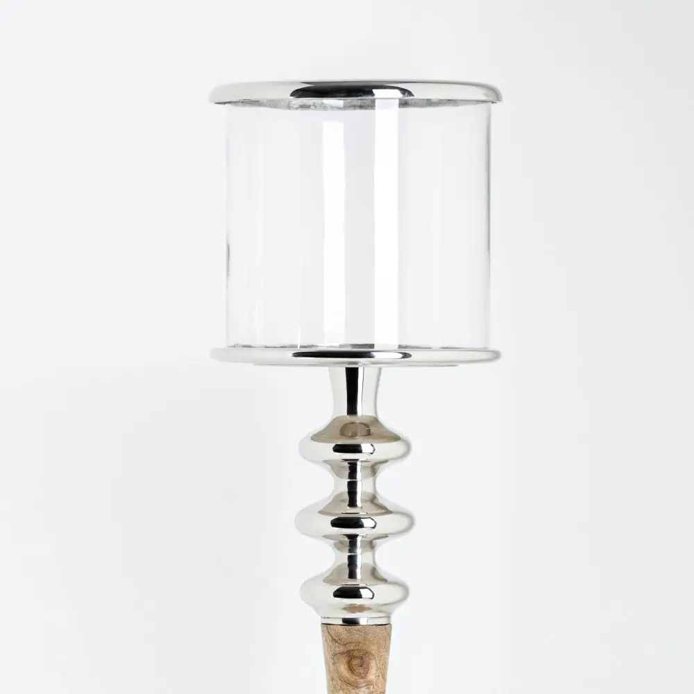 SSH Collection Sofie 110cm Tall Hurricane Lamp - Timber/Polished Nickel Stand