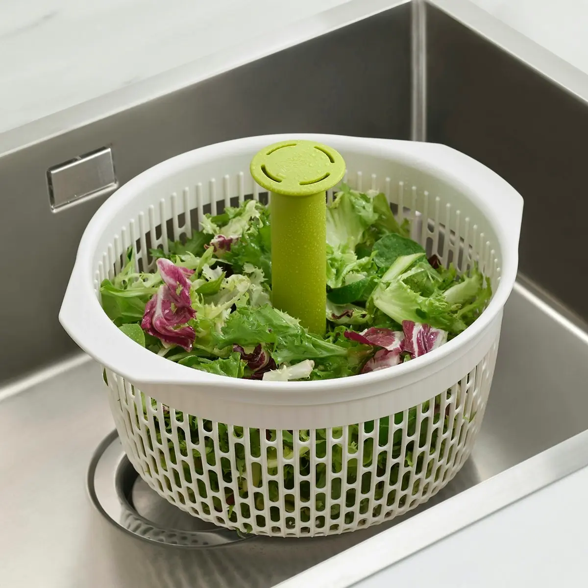 Joseph Joseph Spindola In-sink Salad-spinning Colander - White/Green