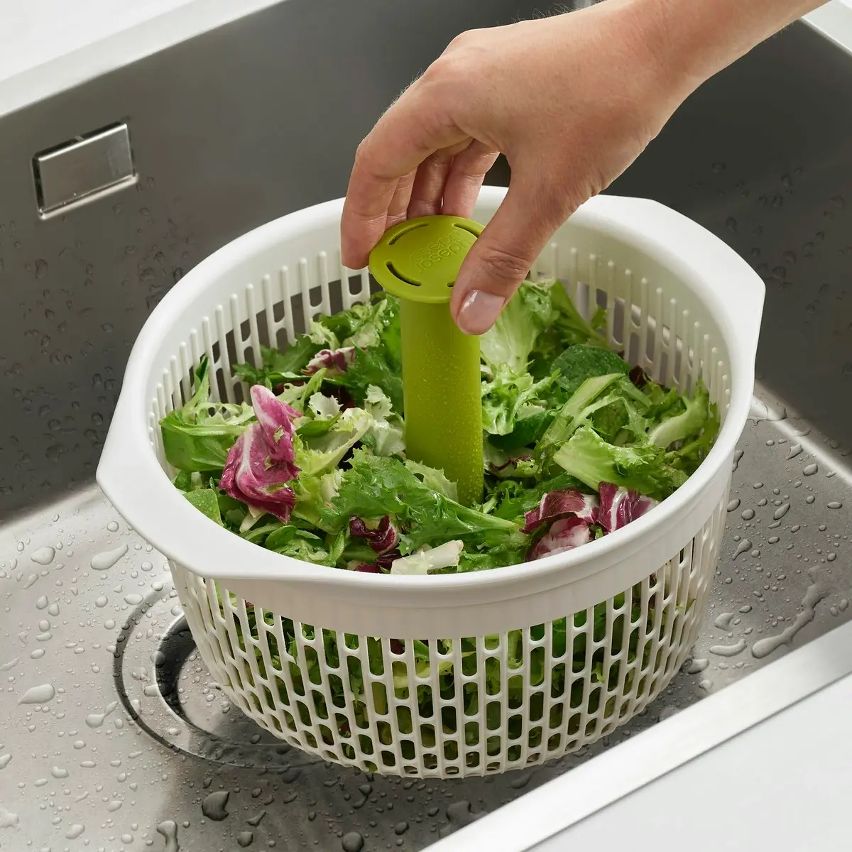 Joseph Joseph Spindola In-sink Salad-spinning Colander - White/Green