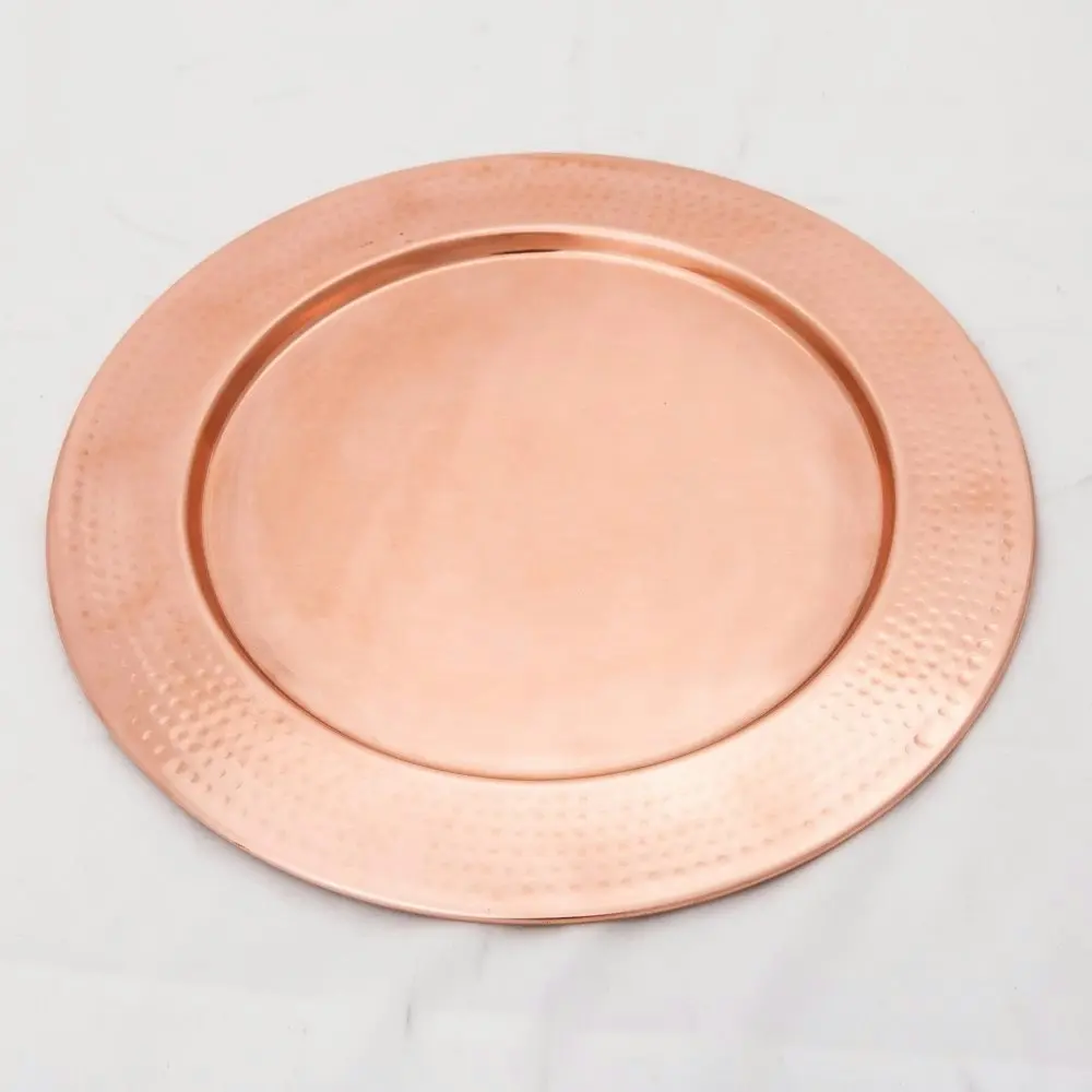 Set of 2 SSH Collection Discus Round 31 and 35cm Wide Serving Trays - Hammered Copper