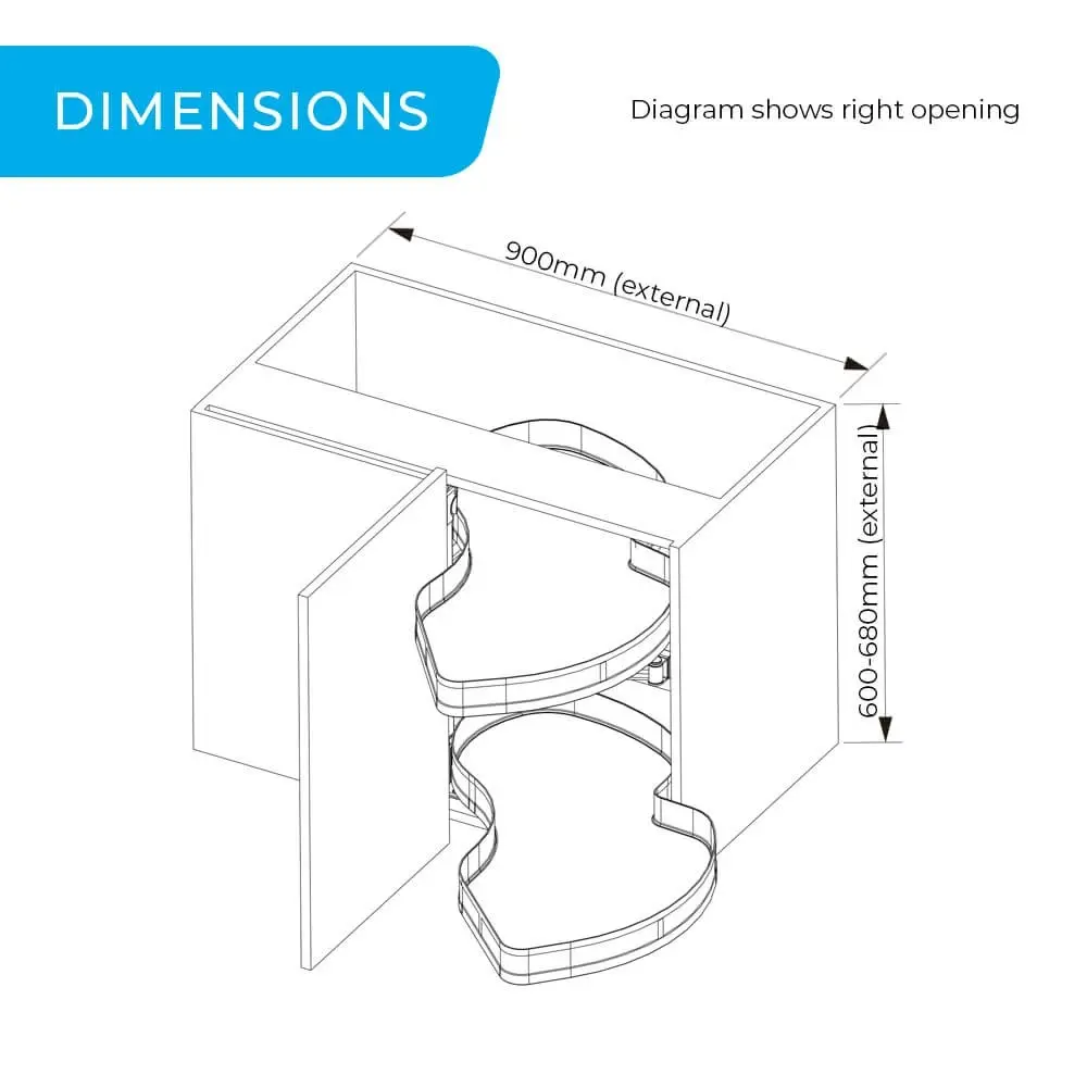 Higold Diamond Right Opening Swing Out Kitchen Corner Storage (for 90cm corner cupboard)