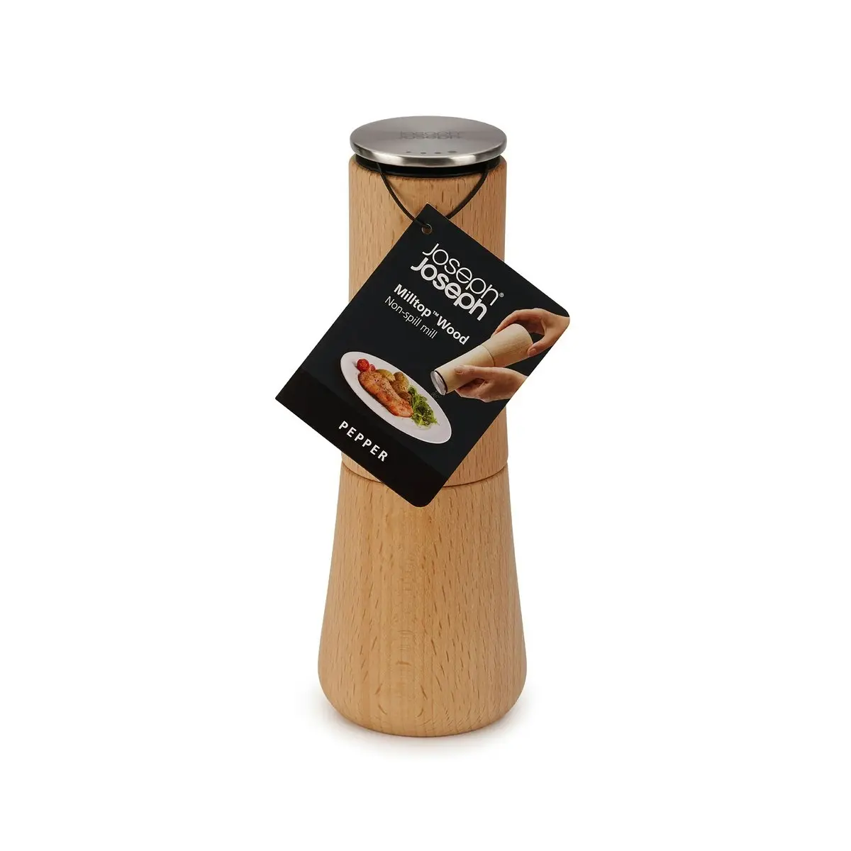 Joseph Joseph Milltop Wood No-spill Pepper Mill - Beech