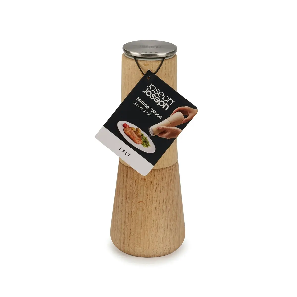 Joseph Joseph Milltop Wood No-spill Salt Mill - Beech