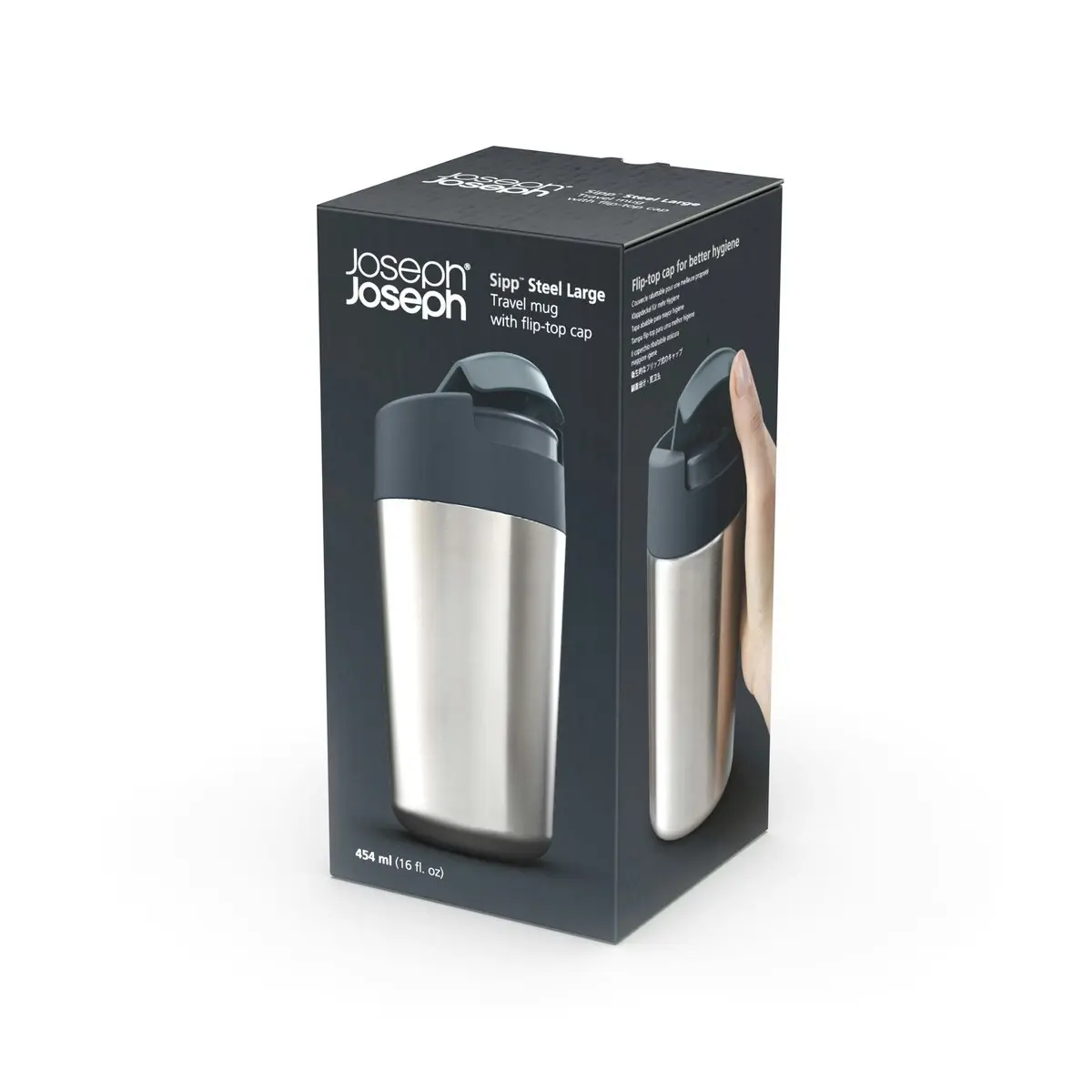 Joseph Joseph Sipp 454ml Large Steel Travel Mug - Grey