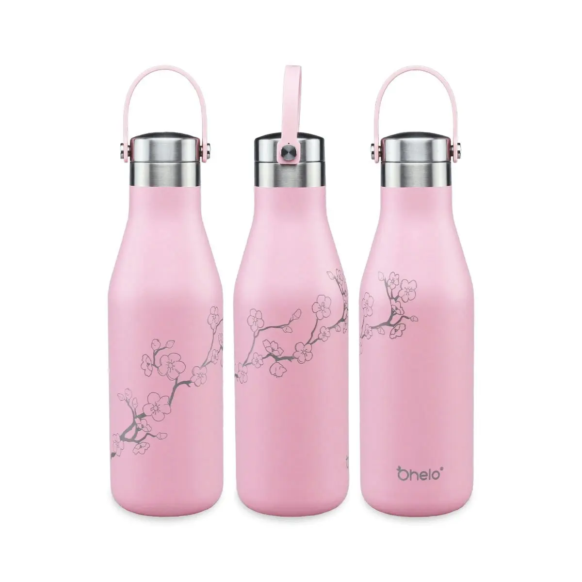 Ohelo 500ml Drink Bottle with Etched Blossoms - Pink