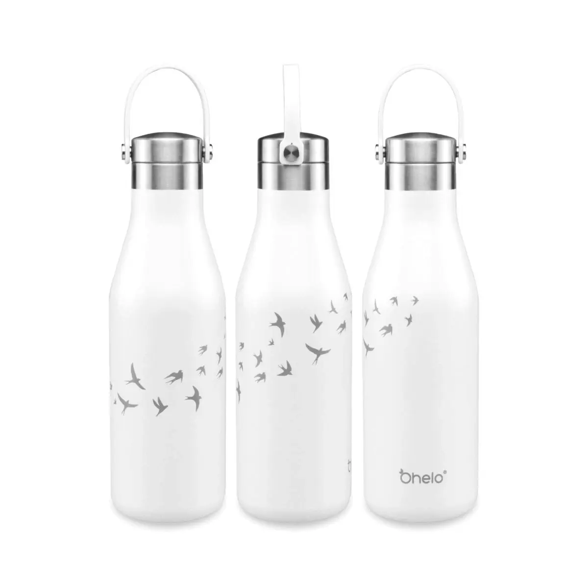 Ohelo 500ml Drink Bottle with Etched Swallows - White