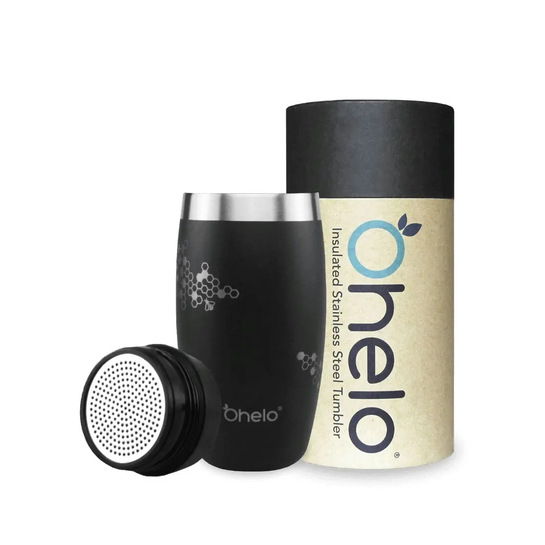 Ohelo 400ml Tumbler with Etched Bees - Black