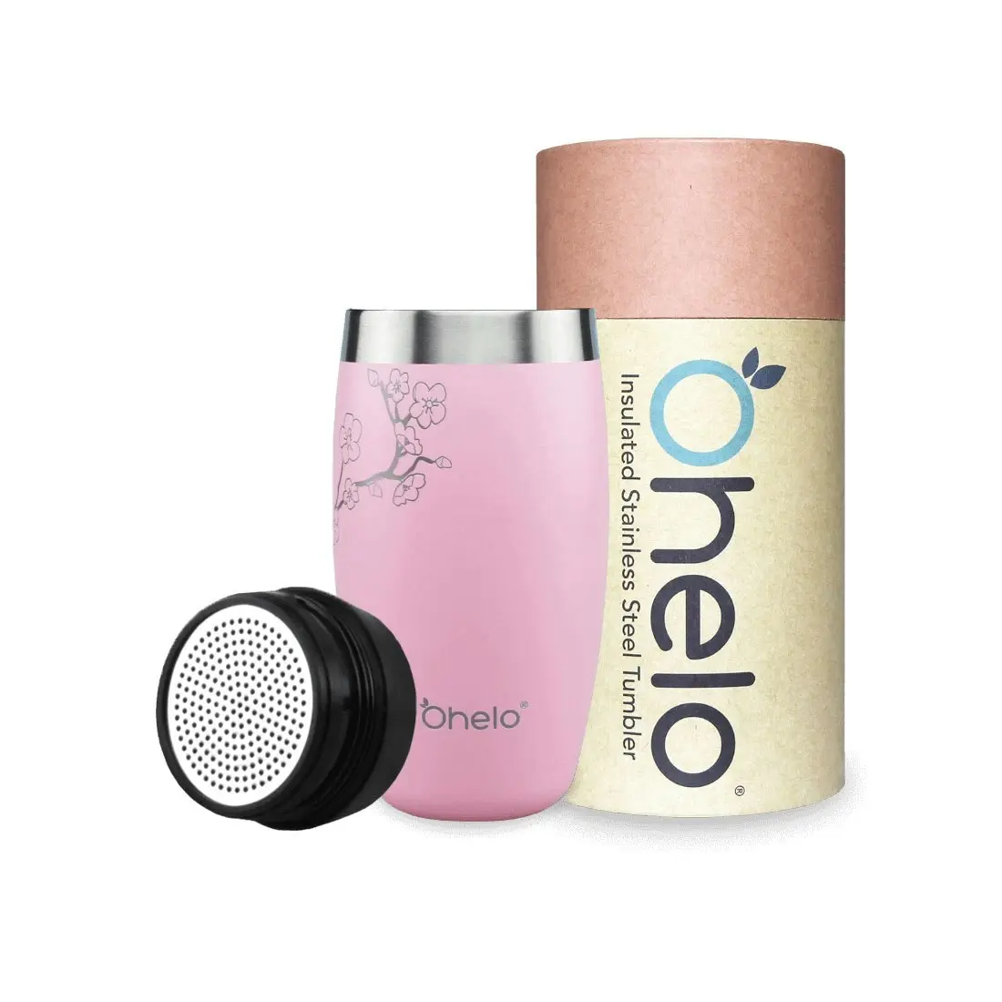 Ohelo 400ml Tumbler with Etched Blossoms - Pink