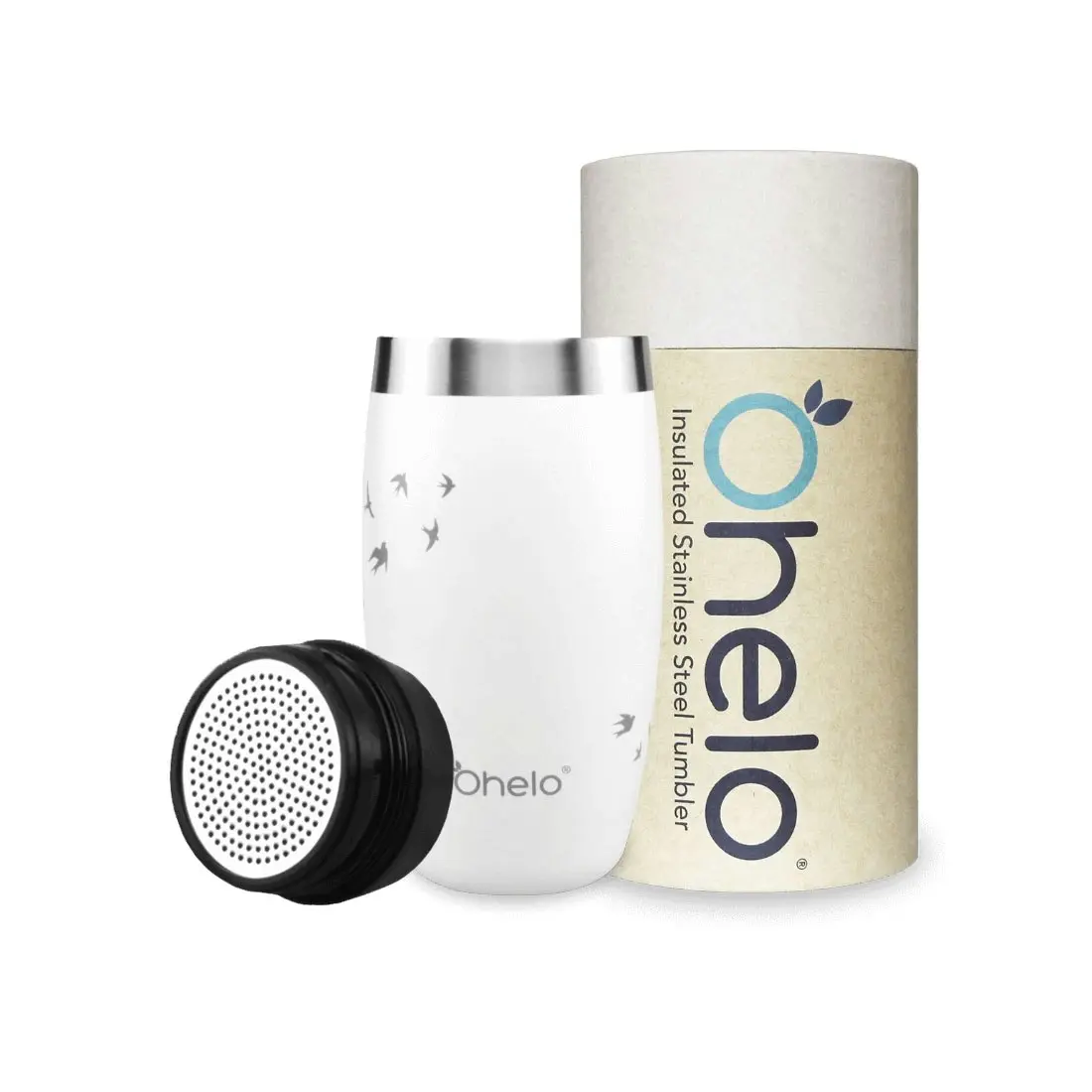 Ohelo 400ml Tumbler with Etched Swallows - White