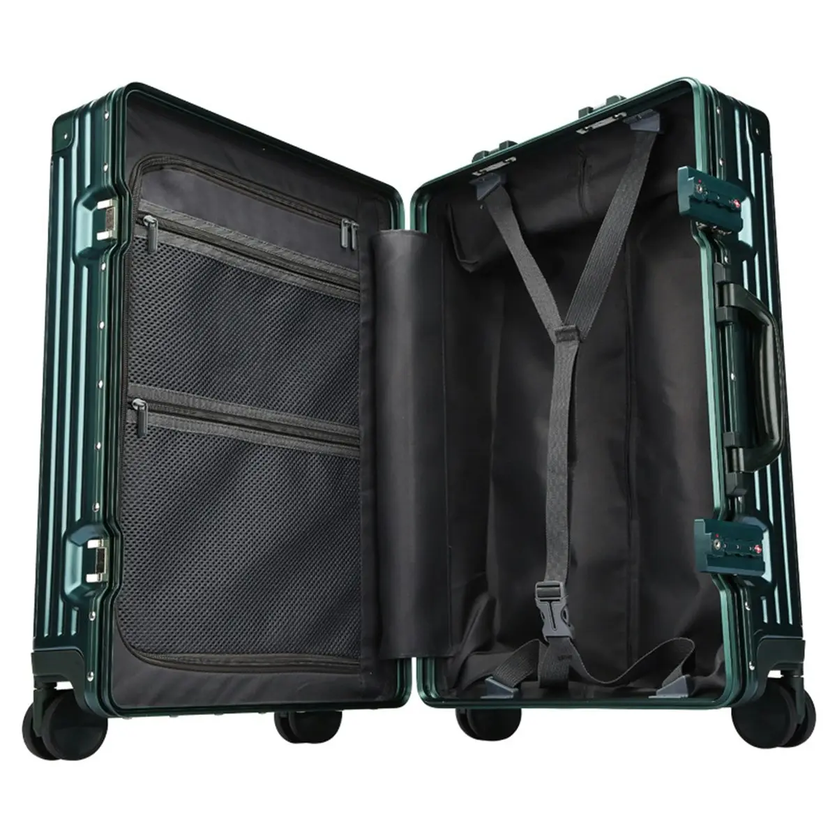 Bopai Aluminium Luggage Suitcase Lightweight TSA Locker 8 Wheels 360 Degree Rolling Carry On Hardcase B3203 Green