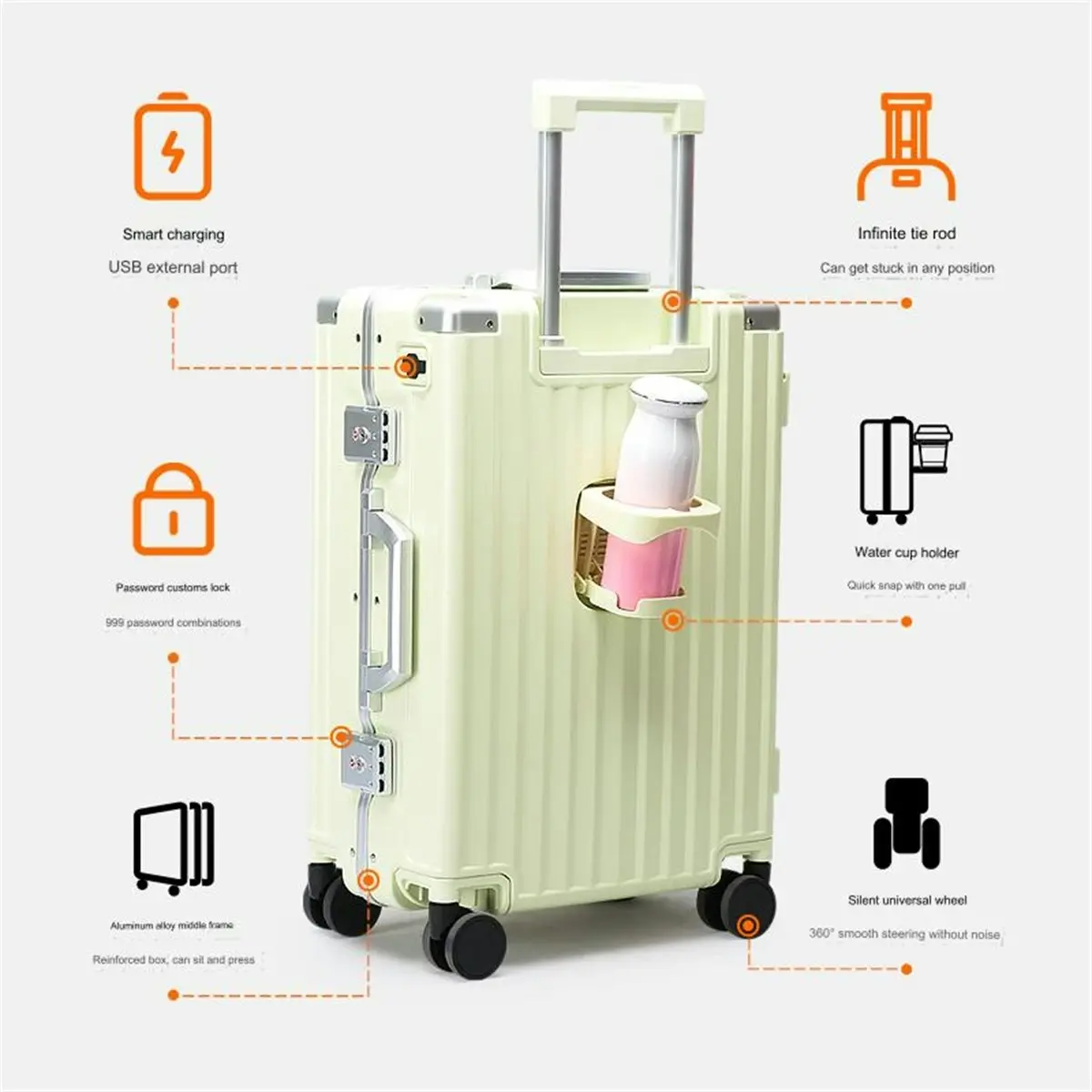 Bopai Aluminium Frame Luggage Suitcase Lightweight with TSA locker 8 wheels HardCase B9203