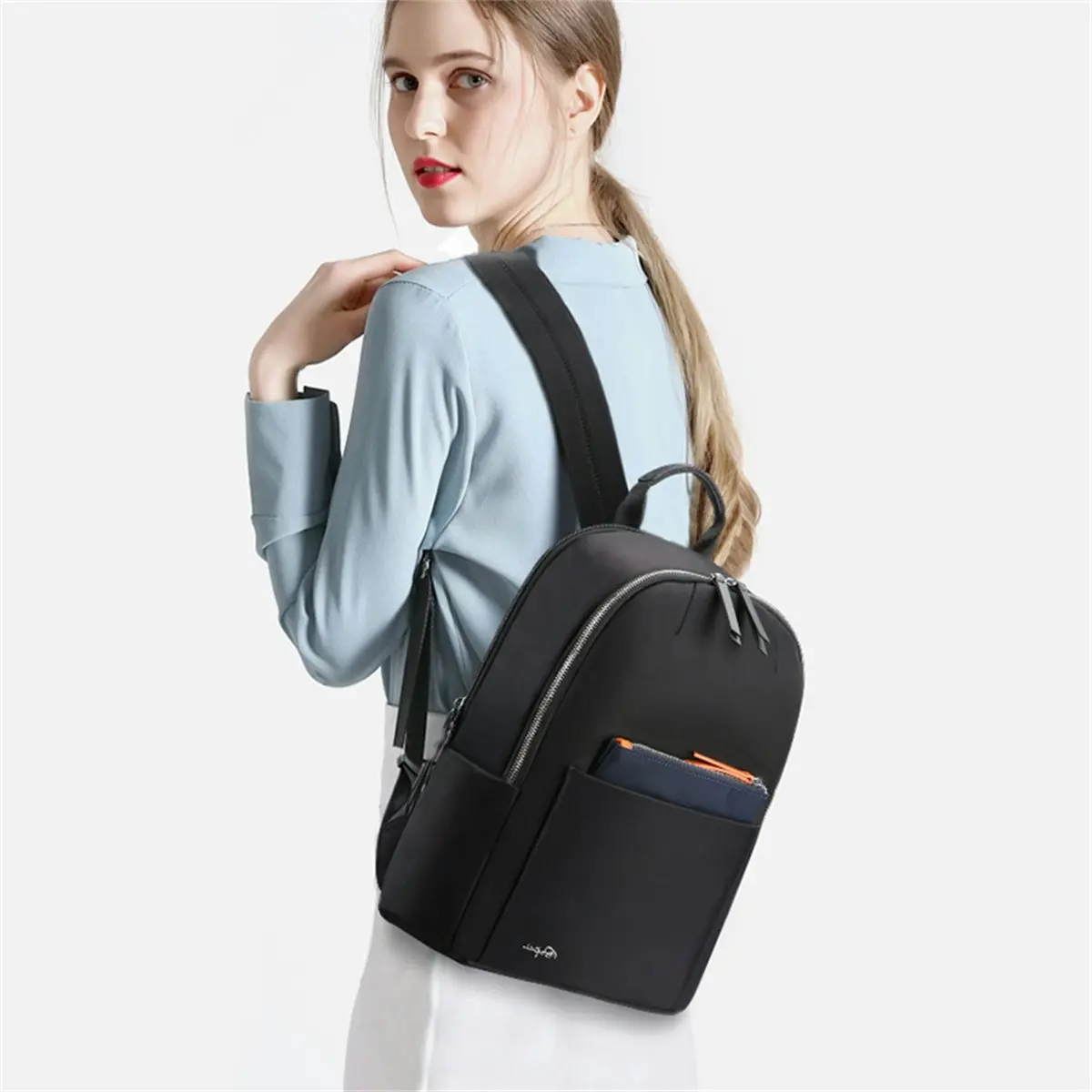 Bopai Luxury Style Waterproof Daypack Women's Business Backpack Travel Shoulder Bag B98111 Black 14" Laptop