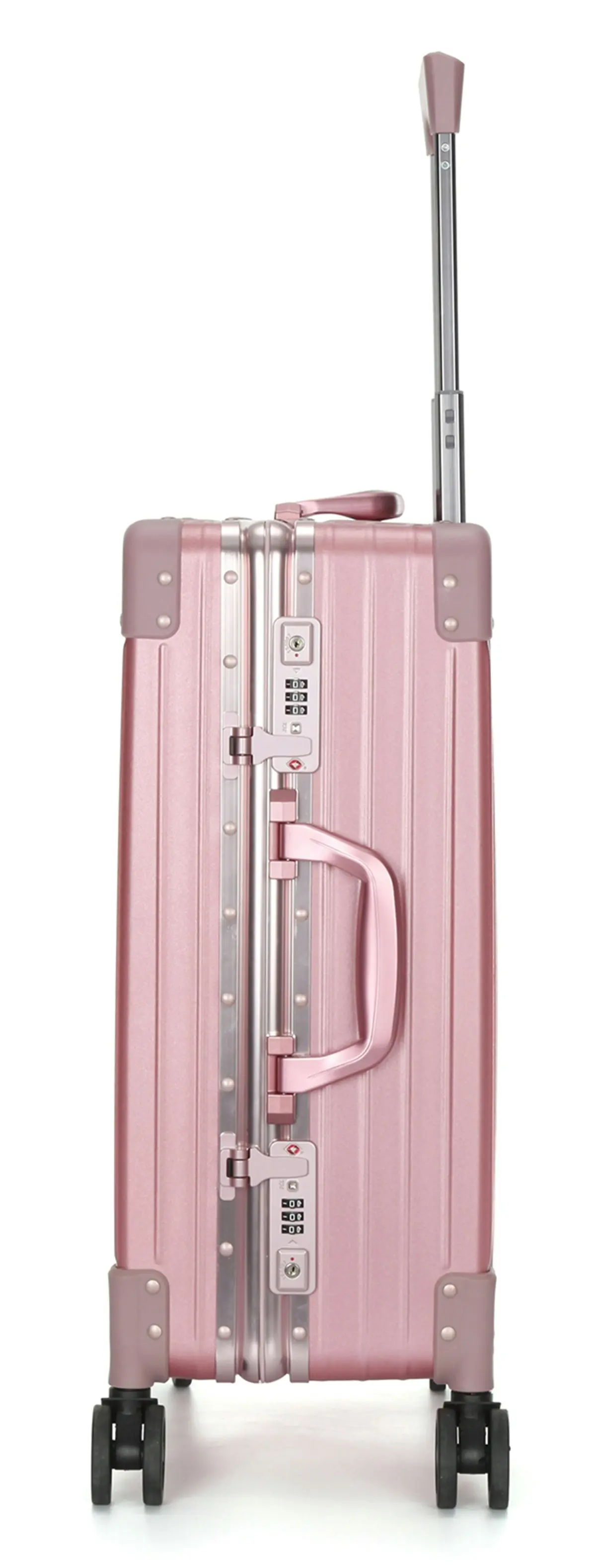 Suissewin Swiss Aluminium Luggage Suitcase Lightweight TSA Locker 8 Wheels Check in Large Hardcase SN7711B Rose Gold