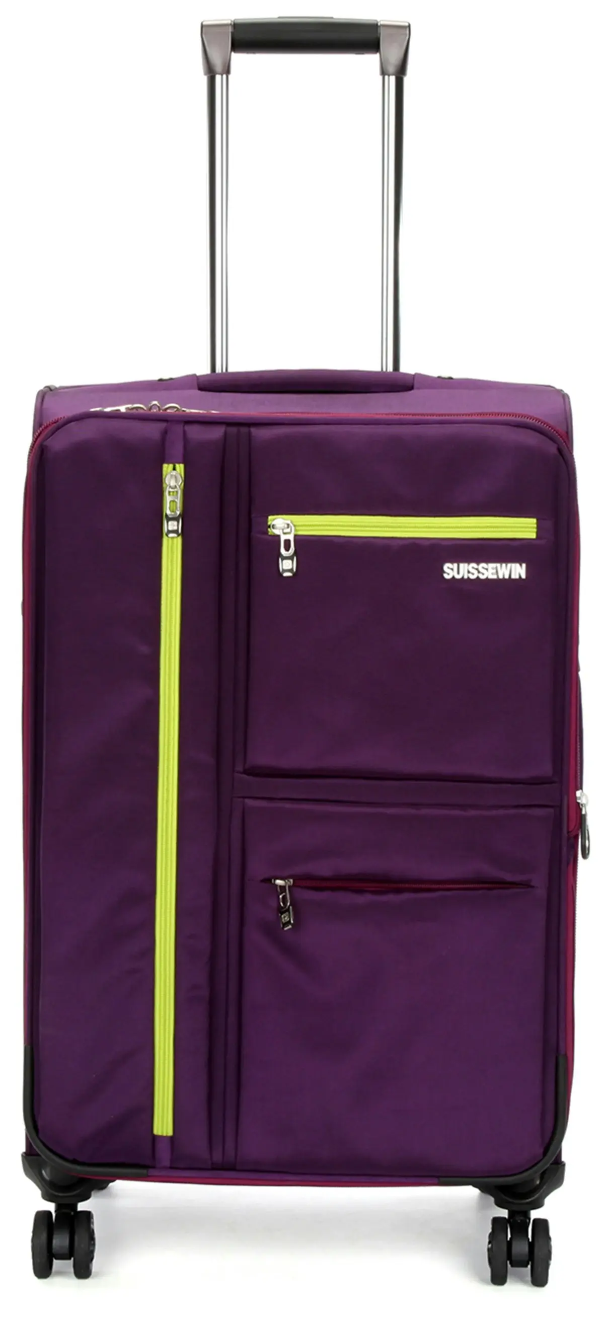 Suissewin Swiss Luggage Suitcase Lightweight 8 Wheels 360 Degree Rolling Carry on Softcase SN6007A Purple