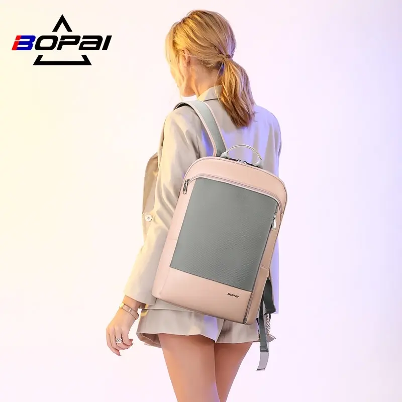 Bopai Luxury Style Waterproof Daypack Women's Business Backpack Travel Shoulder Bag B1268 Pink 14" Laptop