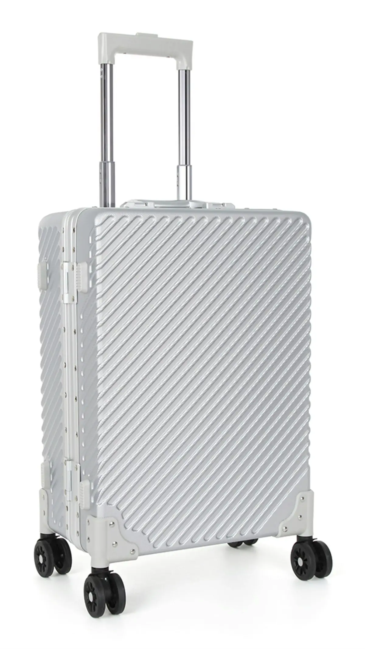 Suissewin Swiss Aluminium Luggage Suitcase Lightweight With TSA Locker 8 Wheels Carry on Hardcase SN7621A Silver