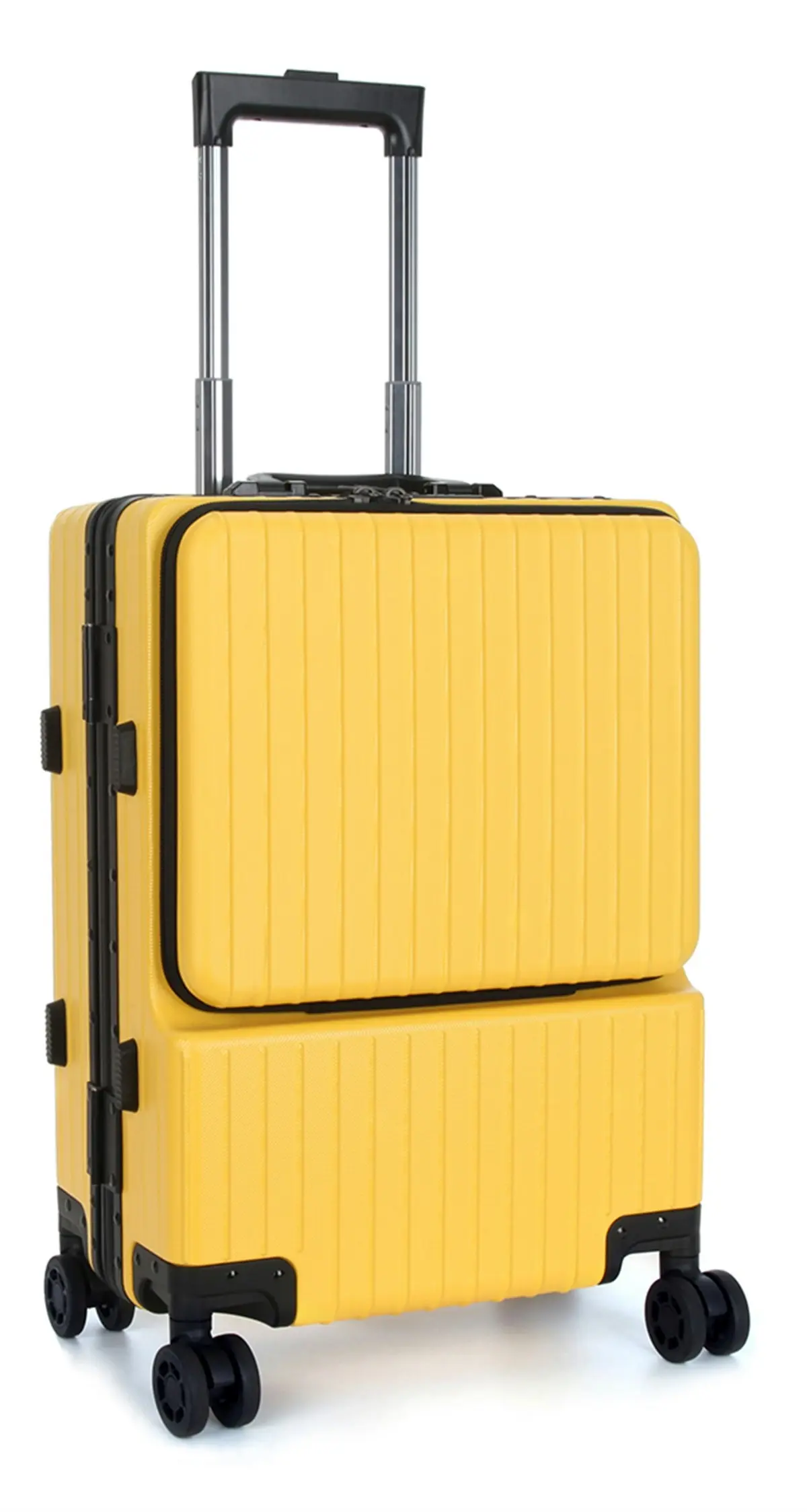 Suissewin Swiss Aluminium Luggage Suitcase Lightweight With TSA Locker 8 Wheels Carry on Hardcase SN8610A Yellow