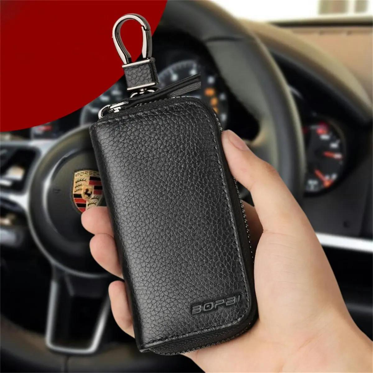 Bopai Luxury Style Genuine Leather Wallet Car Key Holder Keys Organizer Bag Keychain Pouch B7221