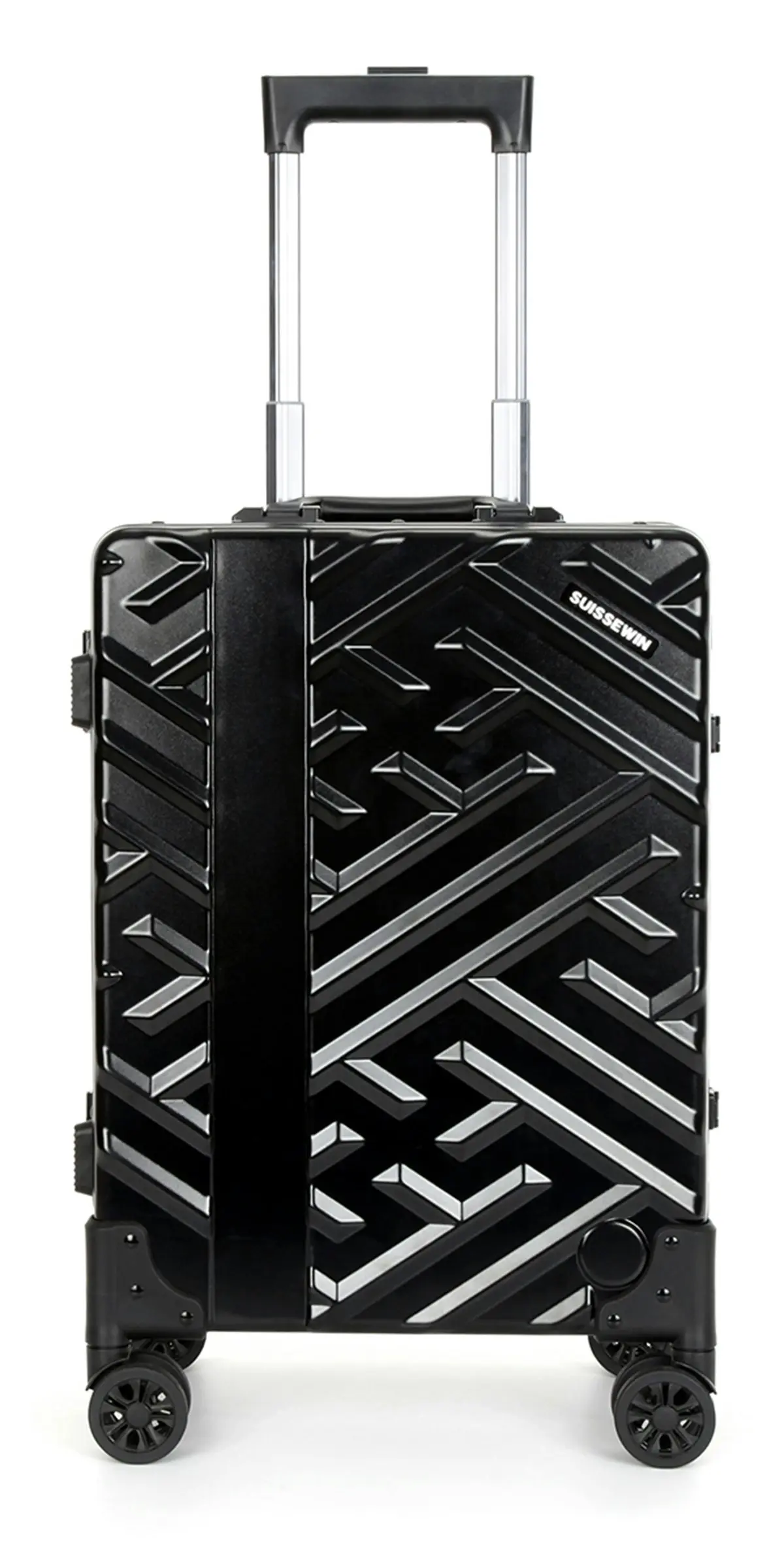 Suissewin Swiss Aluminium Luggage Suitcase Lightweight With TSA Locker 8 Wheels Carry on Hardcase SN7623A Black