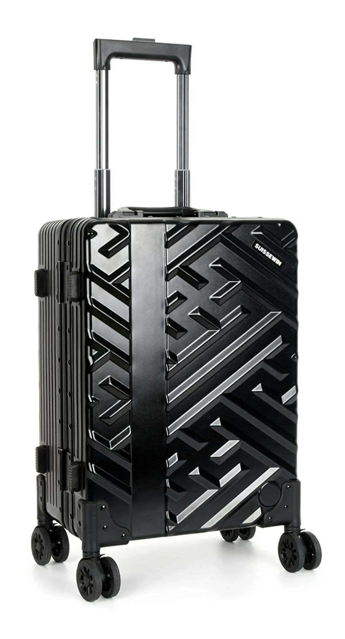 Suissewin Swiss Aluminium Luggage Suitcase Lightweight With TSA Locker 8 Wheels Carry on Hardcase SN7623A Black