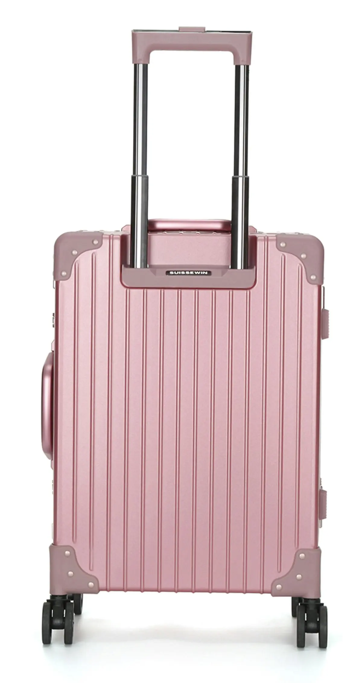 Suissewin Aluminium Luggage Suitcase Lightweight TSA Lock 8 Wheels 360 Degree Rolling Carry On Hardcase SN7711A Rosegold