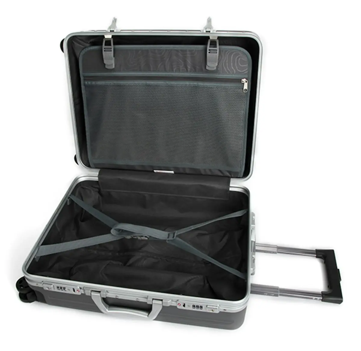 Suissewin Swiss Aluminium Luggage Suitcase Lightweight With TSA Locker 8 Wheel Carry on Hardcase SN7619A Silver Grey