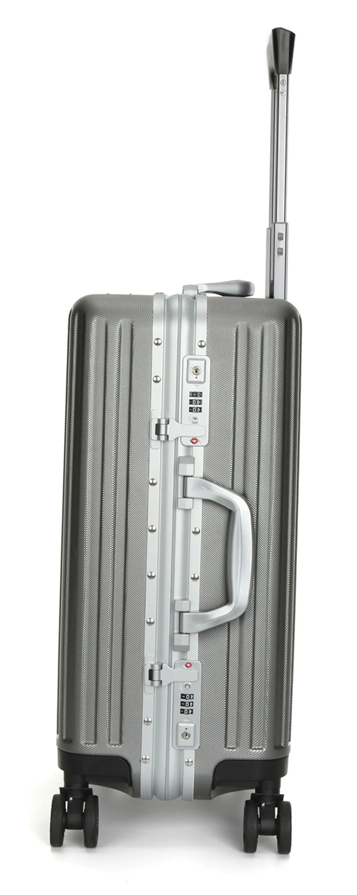 Suissewin Swiss Aluminium Luggage Suitcase Lightweight With TSA Locker 8 Wheel Carry on Hardcase SN7619A Silver Grey