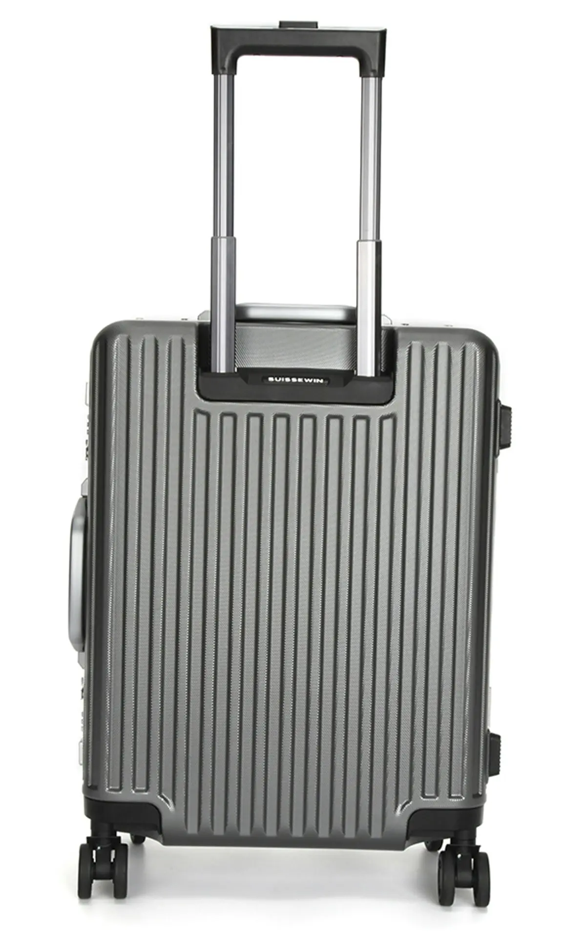 Suissewin Swiss Aluminium Luggage Suitcase Lightweight With TSA Locker 8 Wheel Carry on Hardcase SN7619A Silver Grey