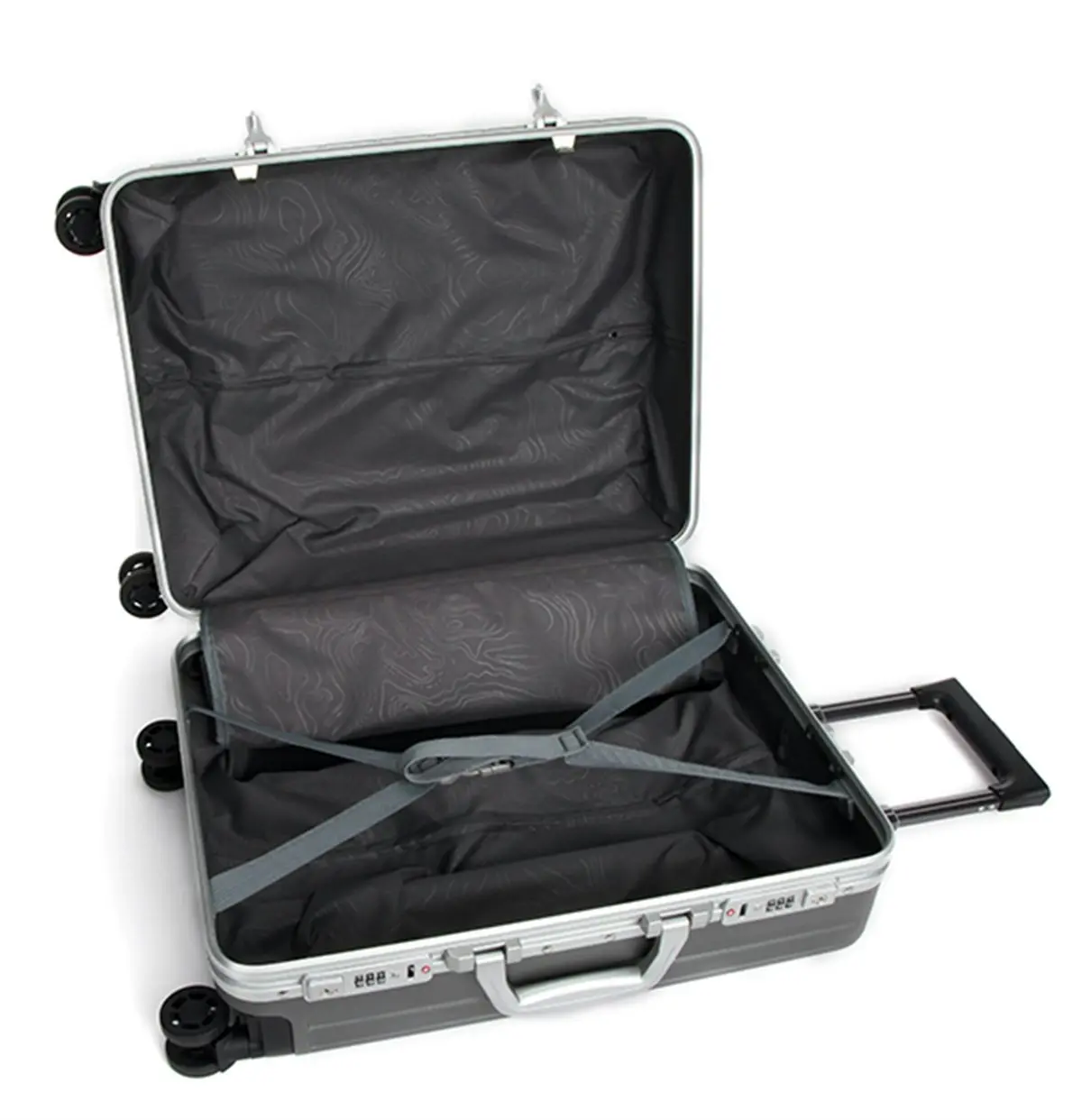 Suissewin Swiss Aluminium Luggage Suitcase Lightweight With TSA Locker 8 Wheel Carry on Hardcase SN7619A Silver Grey