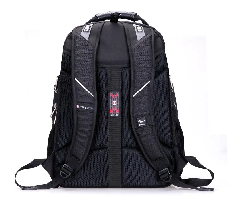 Swisswin Swiss Water-Resistant 17" Laptop Backpack School Backpack Travel Shoulder Bag Black SW9807