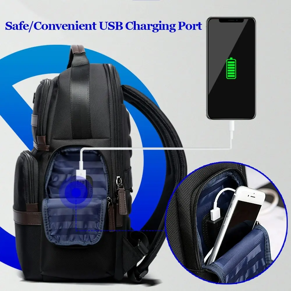 Bopai Luxury Style Anti-Theft Business and Travel with USB Charging Backpack B7301 Black 15.6" Laptop