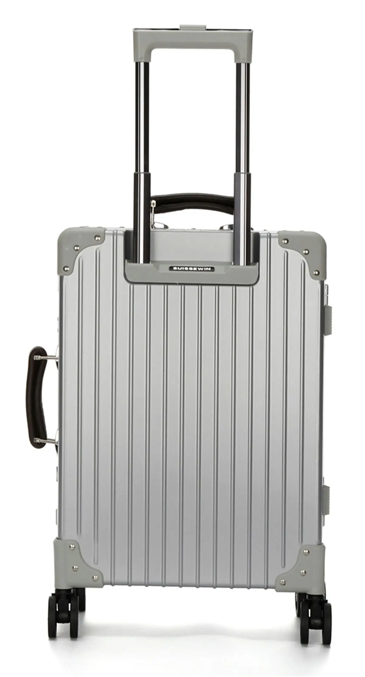 Suissewin Swiss Aluminium Luggage Suitcase Lightweight TSA locker 8 wheels Carry On HardCase SN7611A Silver