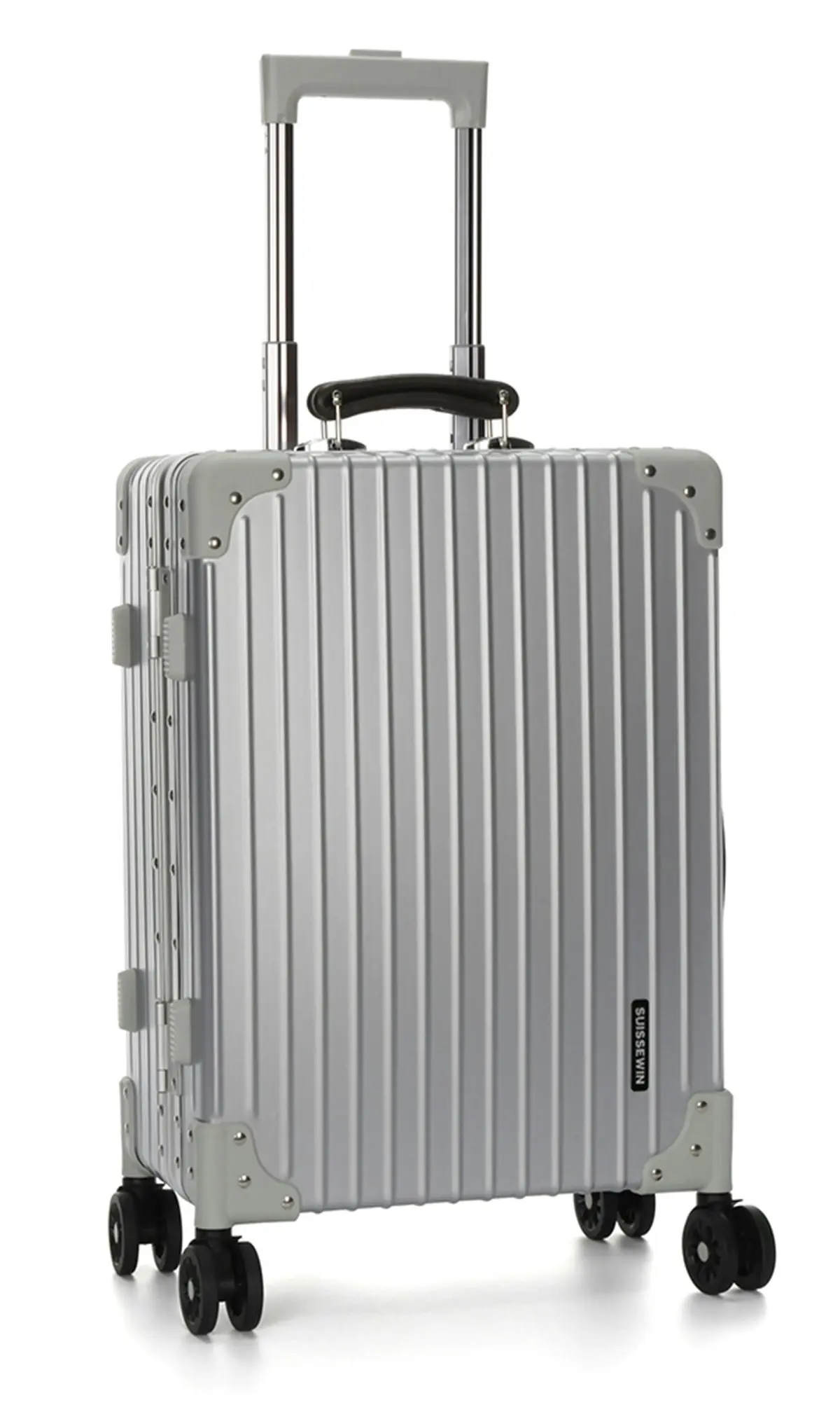 Suissewin Swiss Aluminium Luggage Suitcase Lightweight TSA locker 8 wheels Carry On HardCase SN7611A Silver