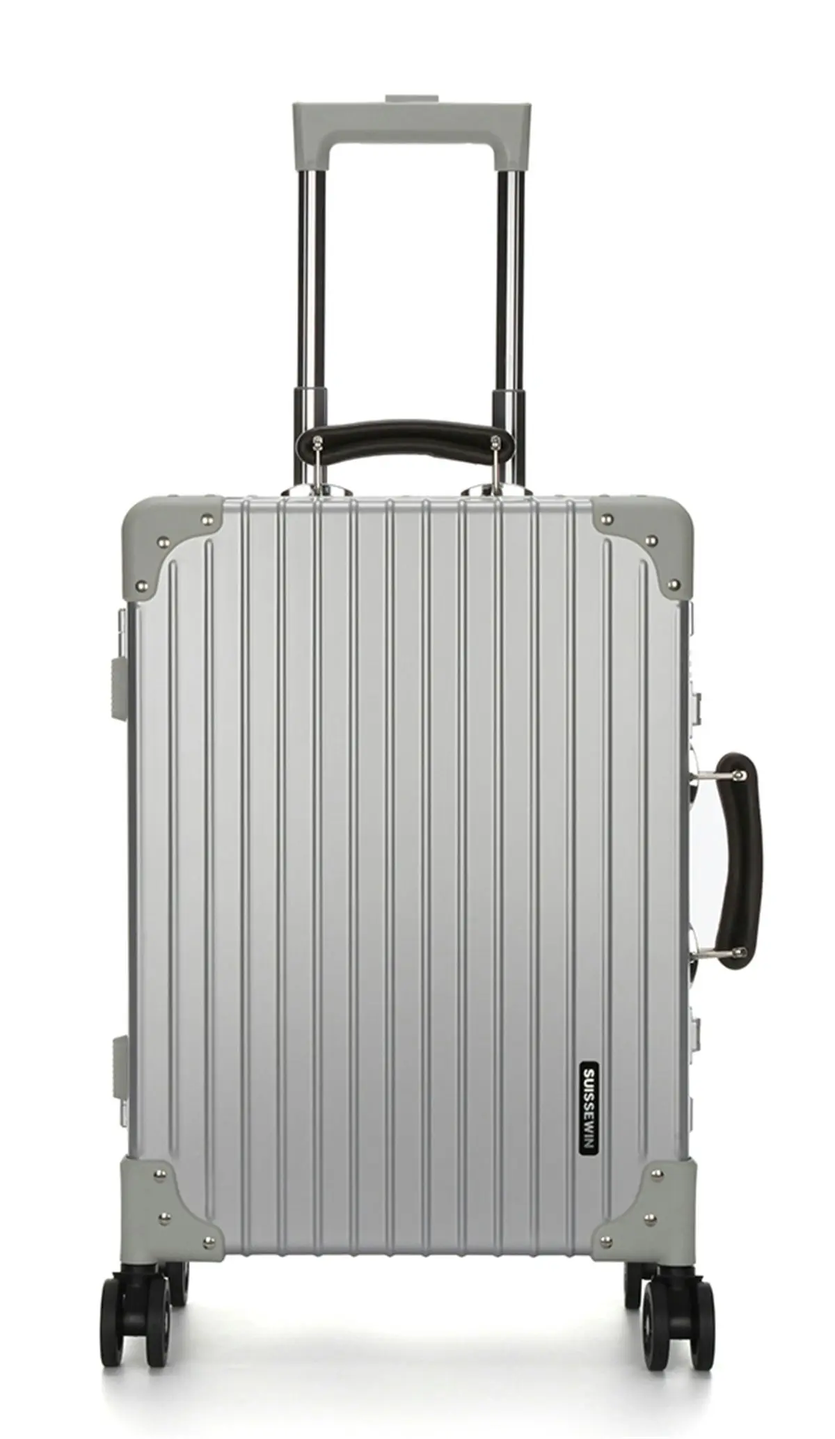 Suissewin Swiss Aluminium Luggage Suitcase Lightweight TSA locker 8 wheels Carry On HardCase SN7611A Silver