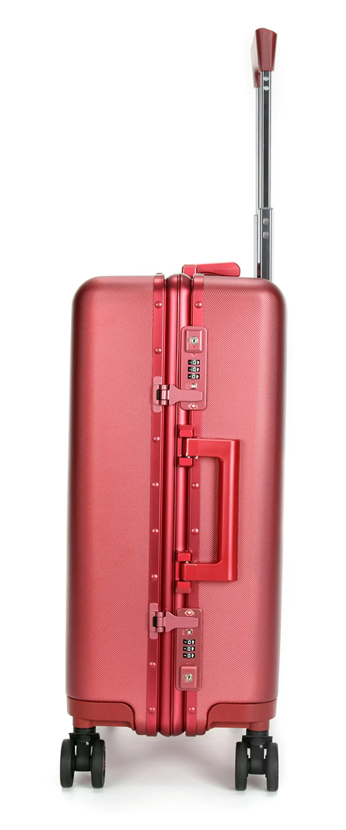 Suissewin Swiss Aluminium Luggage Suitcase Lightweight With TSA Locker 8 Wheels Carry on Hardcase SN7613A Red