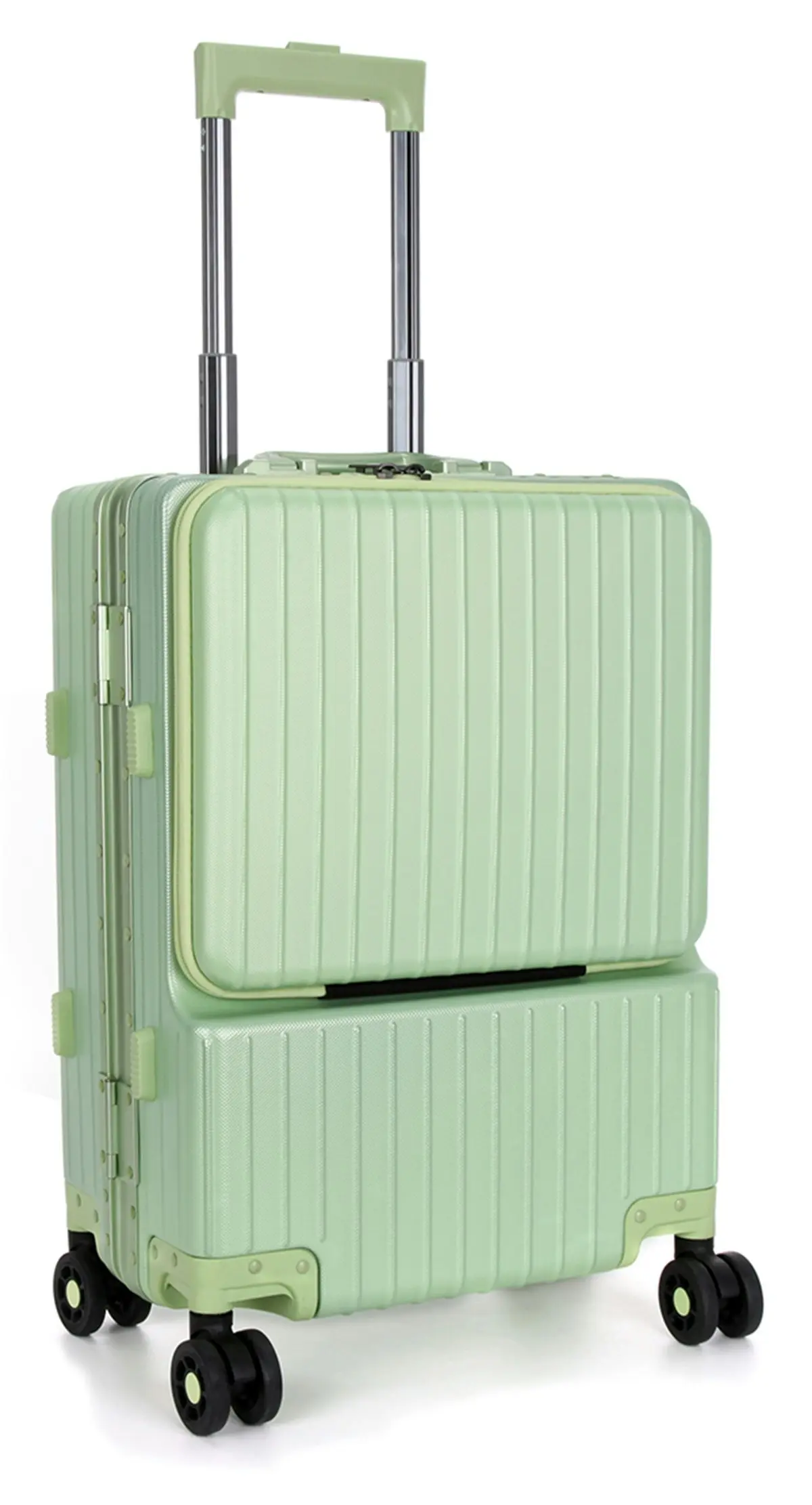 Suissewin Swiss Aluminium Luggage Suitcase Lightweight TSA locker 8 wheels Carry On HardCase SN8610A Green