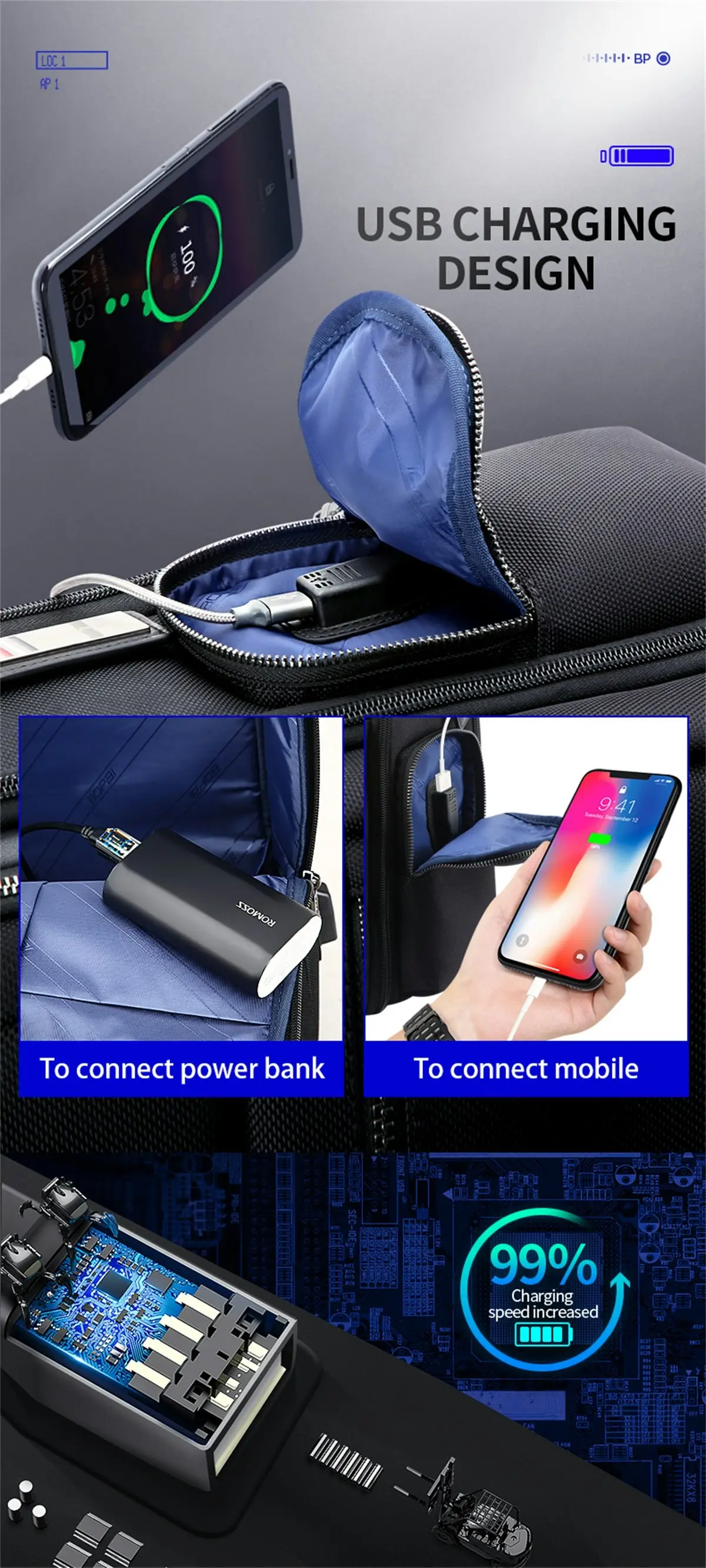 Bopai Anti-Theft Smart Laptop Backpack & USB Charging Luxury Leather Business Bag B6611