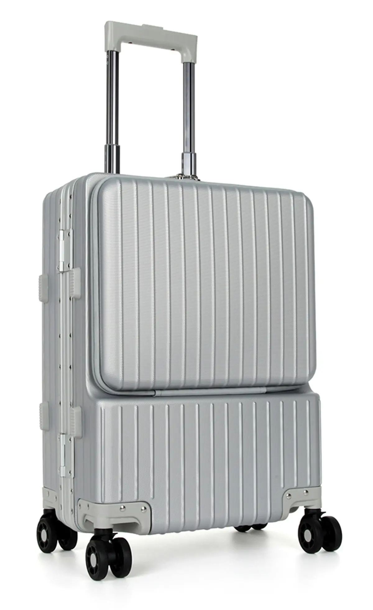 Suissewin Swiss Aluminium Luggage Suitcase Lightweight TSA locker 8 wheels Check In HardCase SN8610B Silver