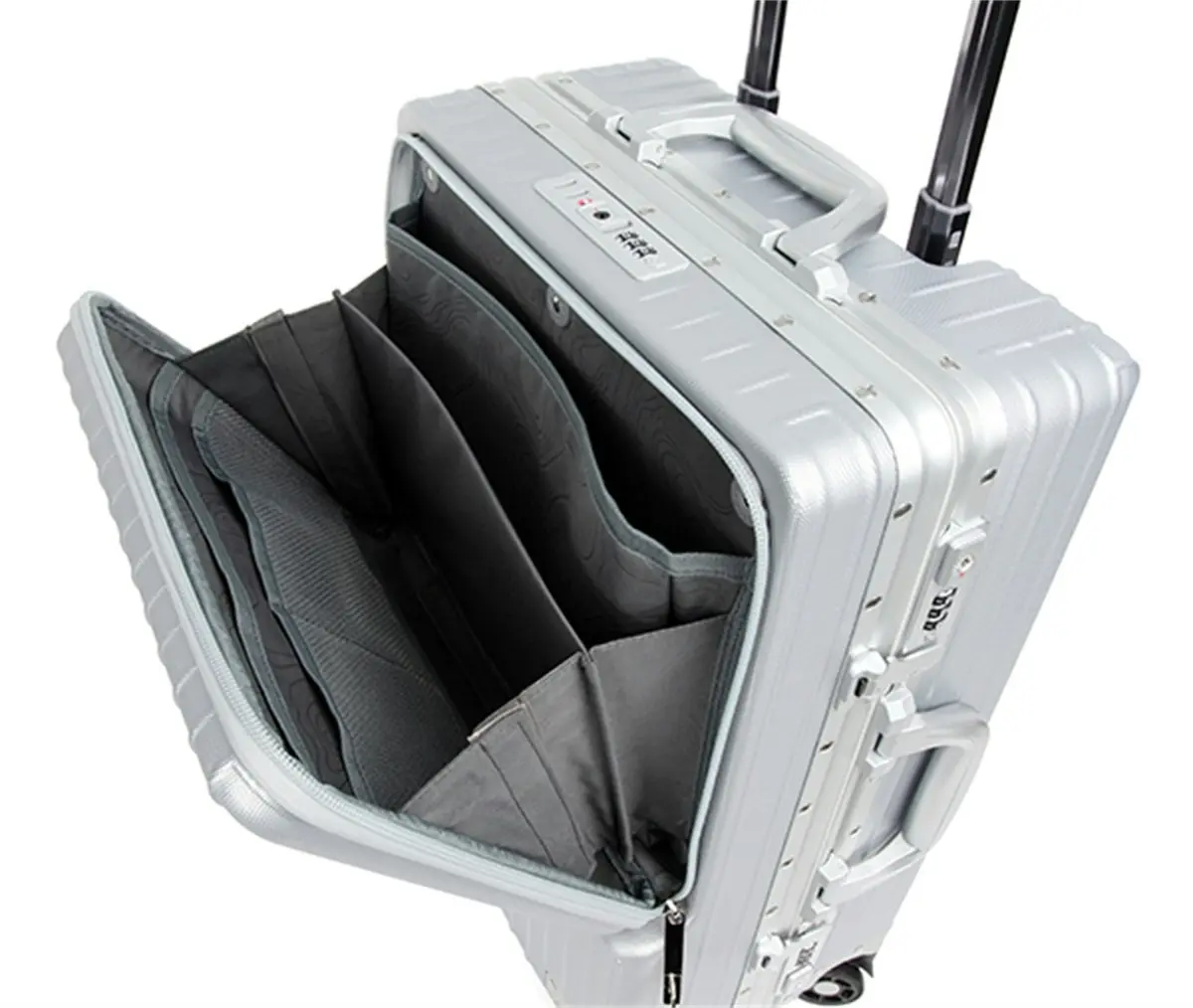 Suissewin Swiss Aluminium Luggage Suitcase Lightweight TSA locker 8 wheels Check In HardCase SN8610B Silver