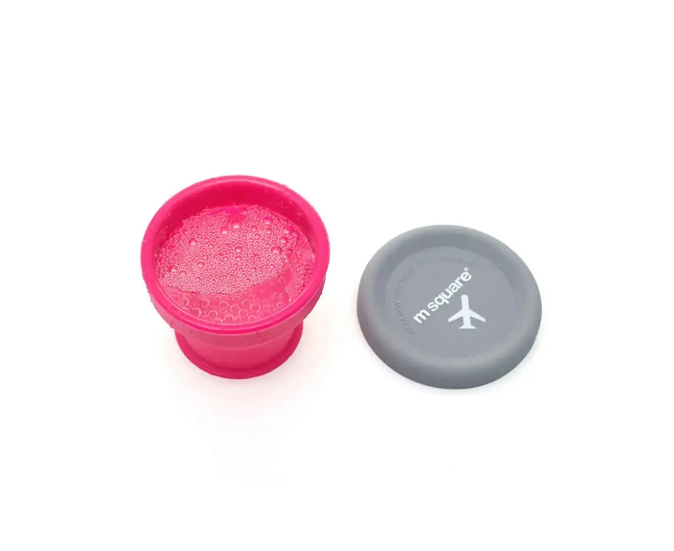 M Square Folding collapsible eco-friendly outdoor silicone cup with lip size S Pink