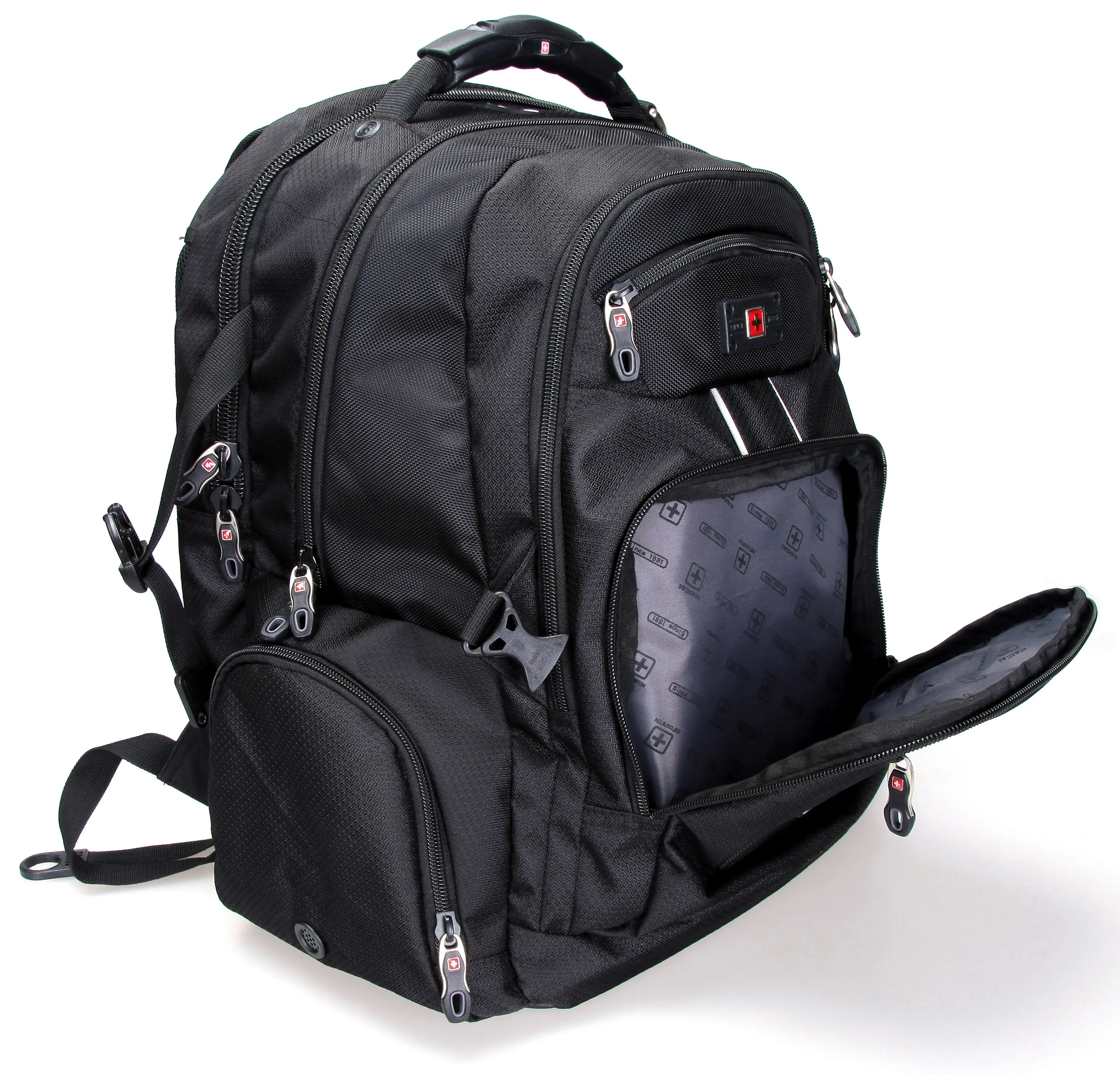 Swisswin Swiss Water-Resistant 17" Laptop Backpack School Backpack Travel Shoulder Bag Black SW9801