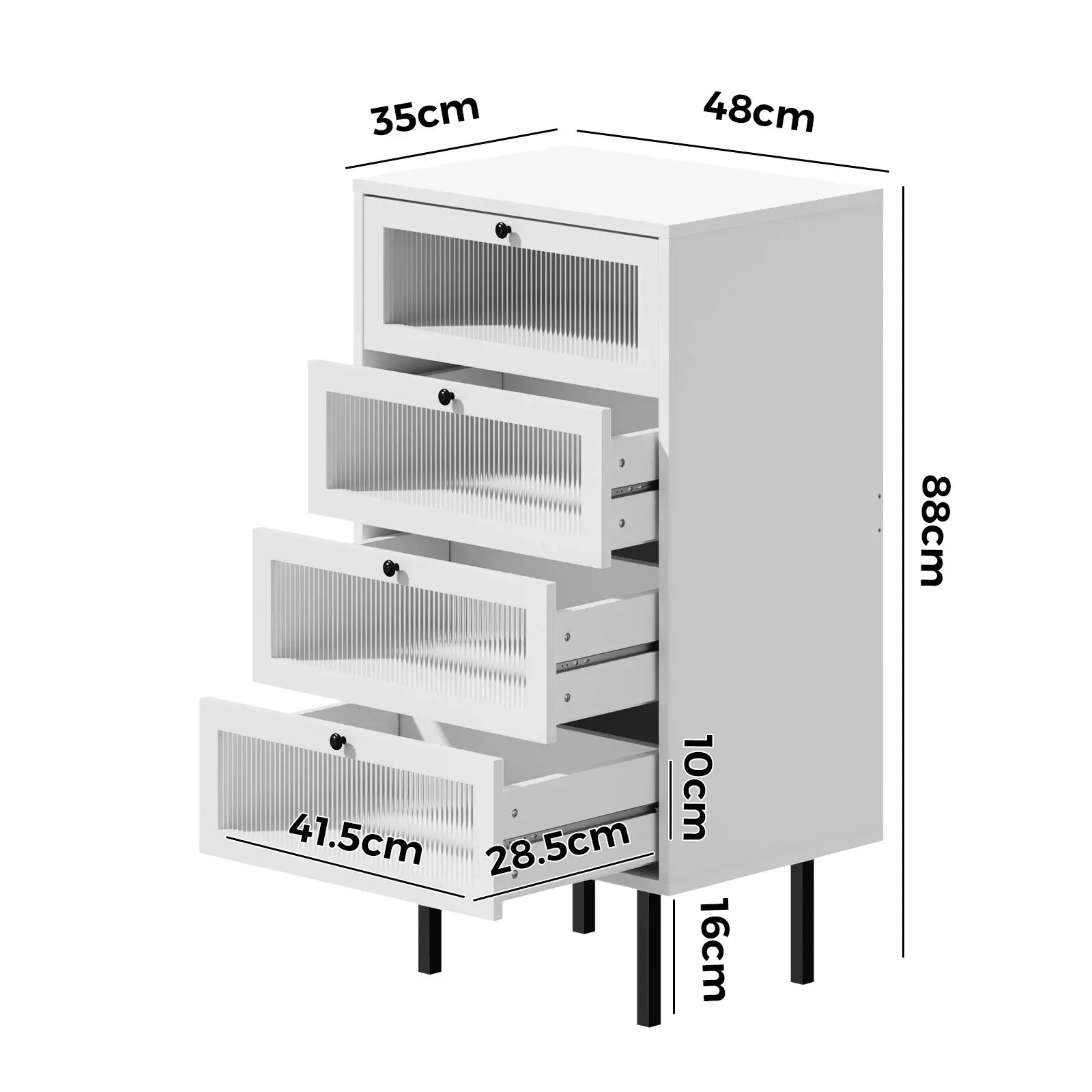 Oikiture 4 Chest of Drawers Tallboy Dresser Storage Cabinet Sideboard White