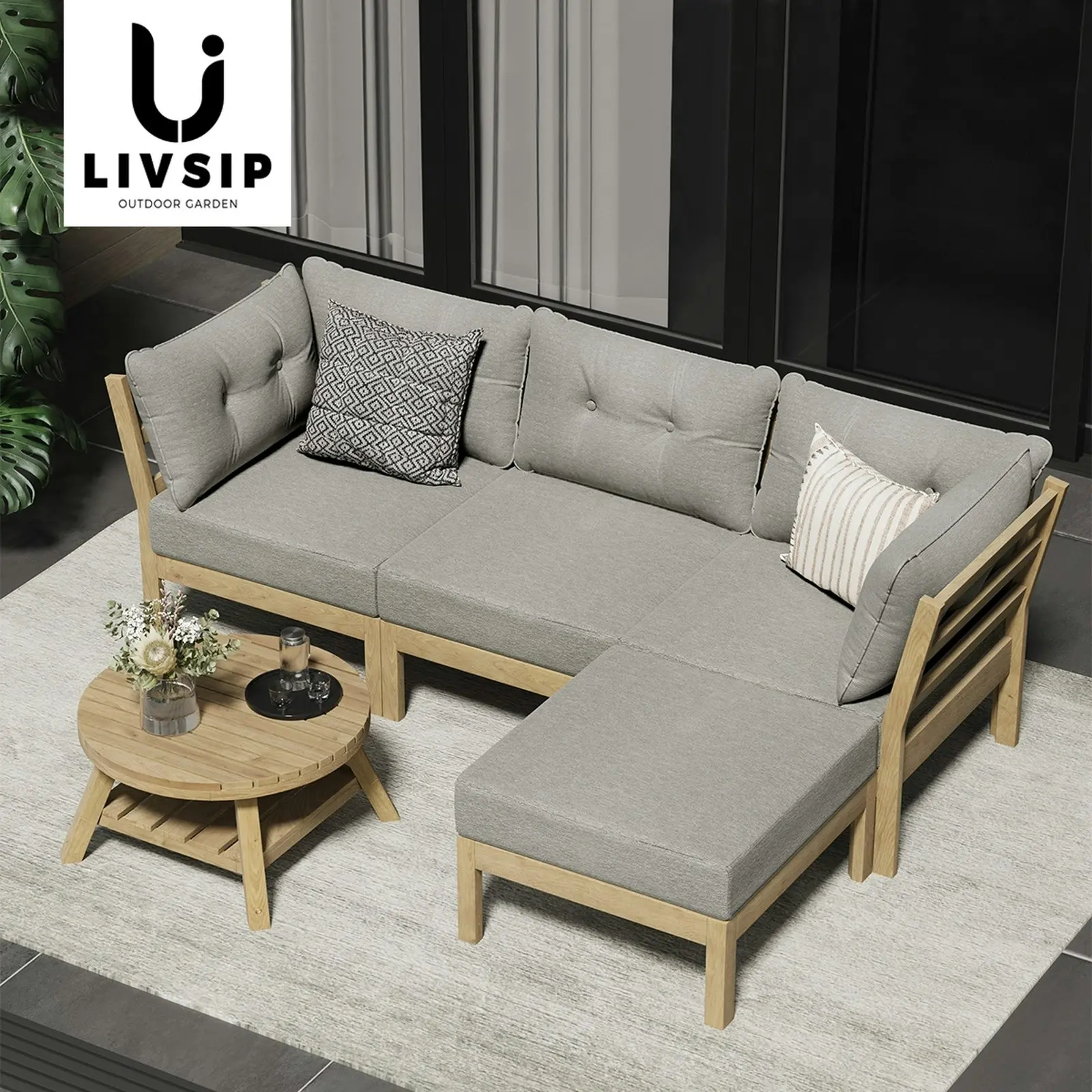 Livsip 5 Piece Outdoor Furniture Setting Garden Lounge Sofa Table Chairs Patio