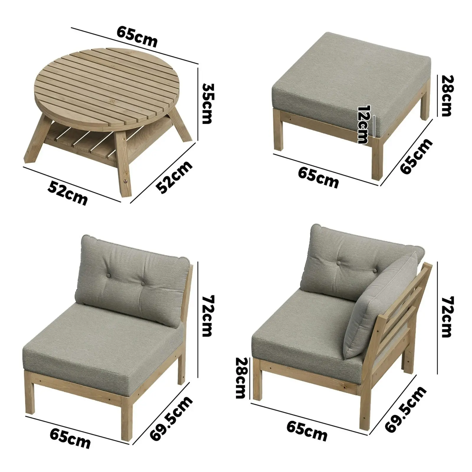 Livsip 5 Piece Outdoor Furniture Setting Garden Lounge Sofa Table Chairs Patio