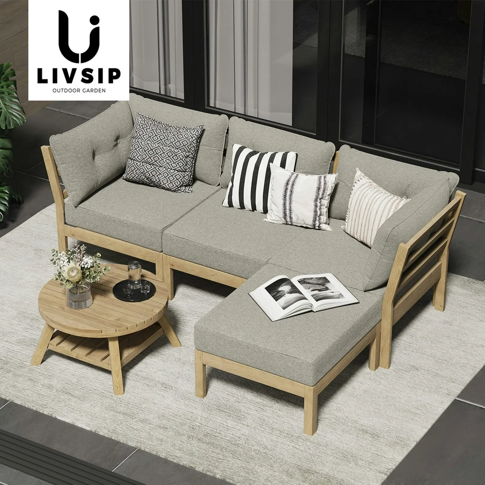 Livsip 5 Piece Outdoor Furniture Set Garden Lounge Sofa Patio Furniture Setting