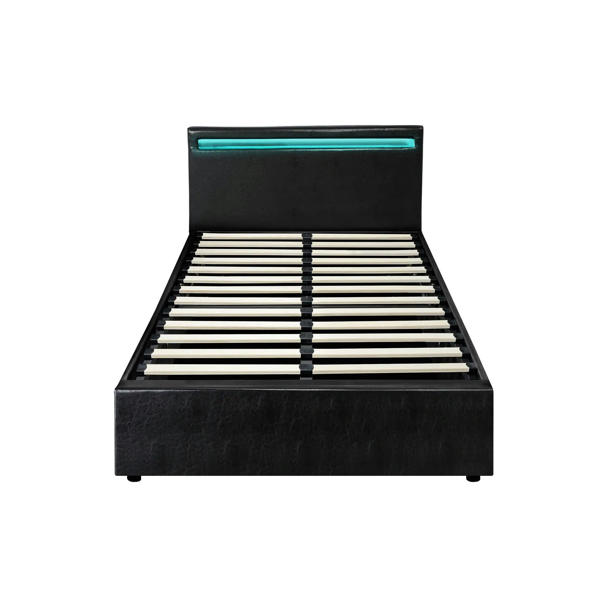 Oikiture Bed Frame RGB LED King Single Gas Lift Storage Base Black